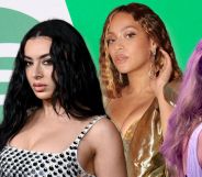 An image featuring Charli XCX, Beyonce, Taylor Swift against a green background with the Spotify logo on it amid Spotify Wrapped 2024