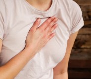 Woman having chest pain.