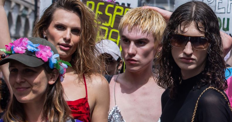 A group of trans people at a protest.