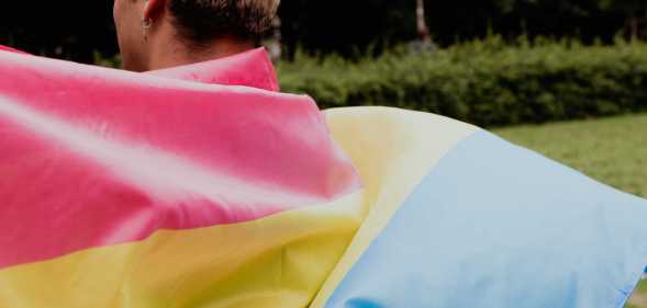 person holding a pansexual flag