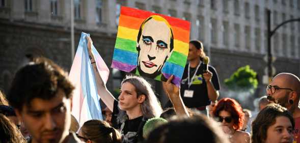 Putin on a rainbow banner