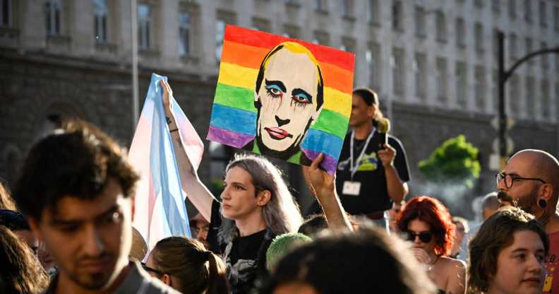 Putin on a rainbow banner