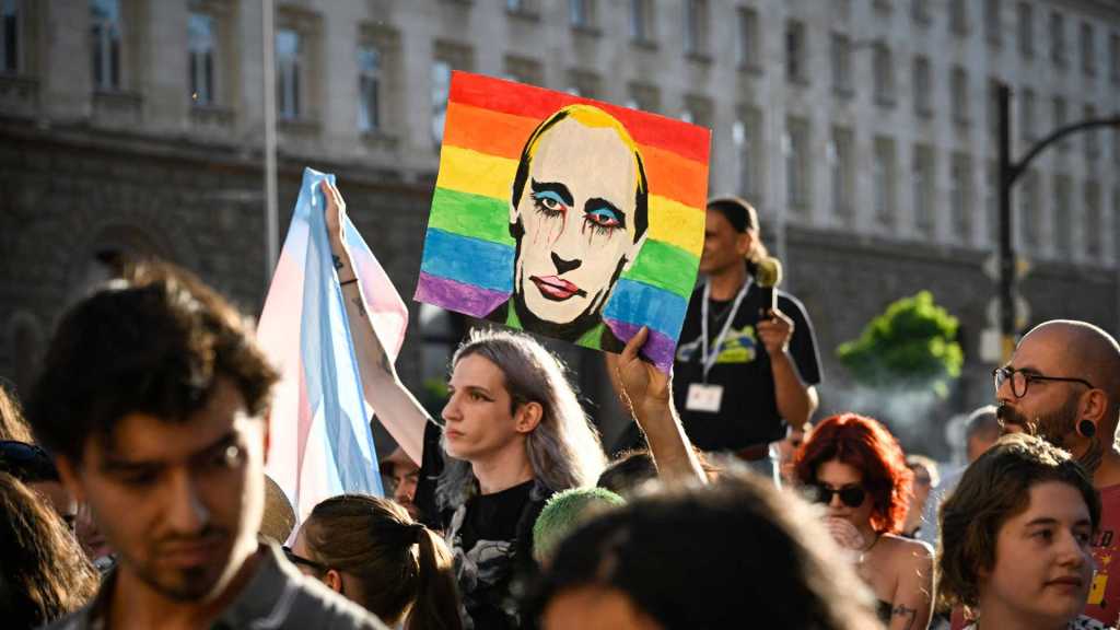 Putin on a rainbow banner