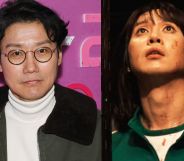 A split image of Hwang Dong-hyuk and Hyun-ji