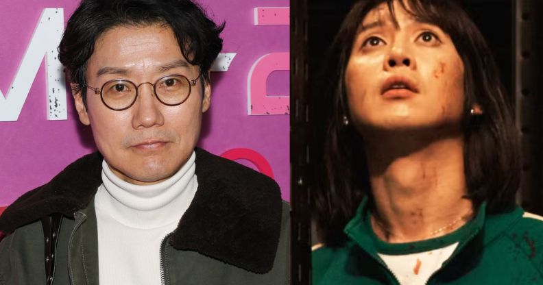 A split image of Hwang Dong-hyuk and Hyun-ji