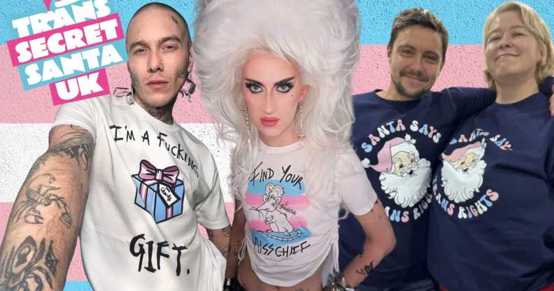 From left to right: RuPaul Drag Race stars Charity Kase and Banksie, trans campaigner Jude Guaitamacchi and Stonewall's Nancy Kelley.