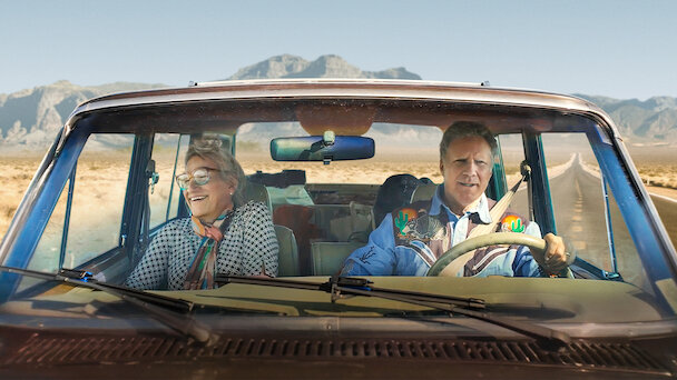 Will & Harper still: Harper Steele and Will Ferrell sitting in a car on their road trip