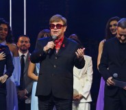 Elton John on stage at the Devil Wears Prada musical charity gala premiere