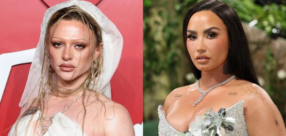 Bimini and Demi Lovato pose at separate red carpet events.