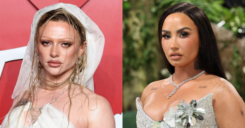 Bimini and Demi Lovato pose at separate red carpet events.