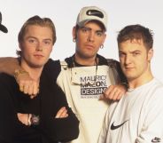 Boyzone – Keith Duffy, Ronan Keating, Mikey Graham, Shane Lynch and Stephen Gately – pose for a photo.