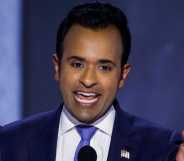 Businessman Vivek Ramaswamy speaks on stage on the second day of the Republican National Convention.