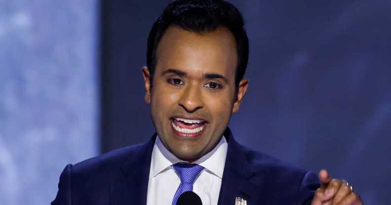 Businessman Vivek Ramaswamy speaks on stage on the second day of the Republican National Convention.