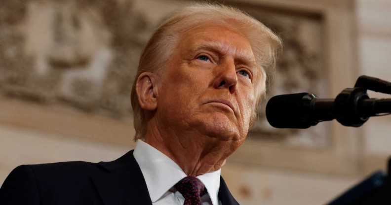 US President Donald Trump delivers his inaugural address after being sworn in as the 47th president of the United States in the Rotunda of the US Capitol on January 20, 2025 in Washington, DC.