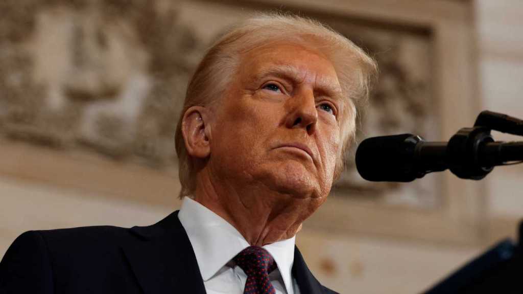 US President Donald Trump delivers his inaugural address after being sworn in as the 47th president of the United States in the Rotunda of the US Capitol on January 20, 2025 in Washington, DC.