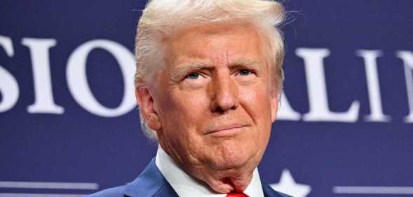 US President Donald Trump looks on after delivering remarks at the House Republican Members Conference Dinner at Trump National Doral Miami, in Miami, Florida.