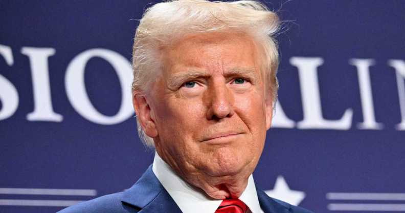 US President Donald Trump looks on after delivering remarks at the House Republican Members Conference Dinner at Trump National Doral Miami, in Miami, Florida.