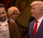 Lin-Manuel Miranda struggled to contain his laughter during SNL's Donald Trump skit. (John Lamparski/Getty Images)