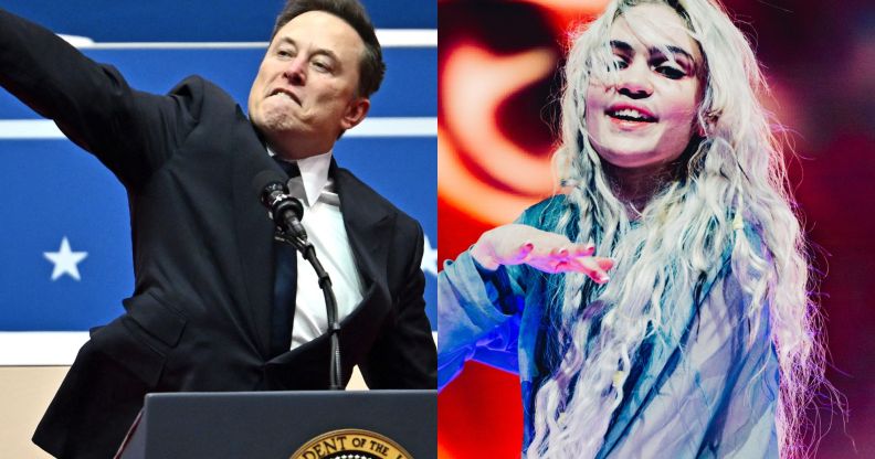 A split image if Elon Musk (left) and Grimes (right)