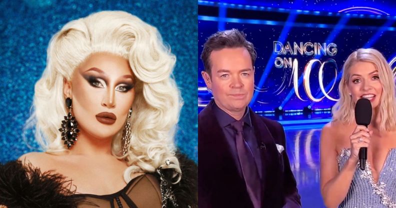 The Vivienne (left) in a promo photo for her 2023 appearance on Dancing on Ice. Holly Willoughby and Stephen Mulhern (right) address viewers at home during the first episode of the new season of Dancing on Ice.