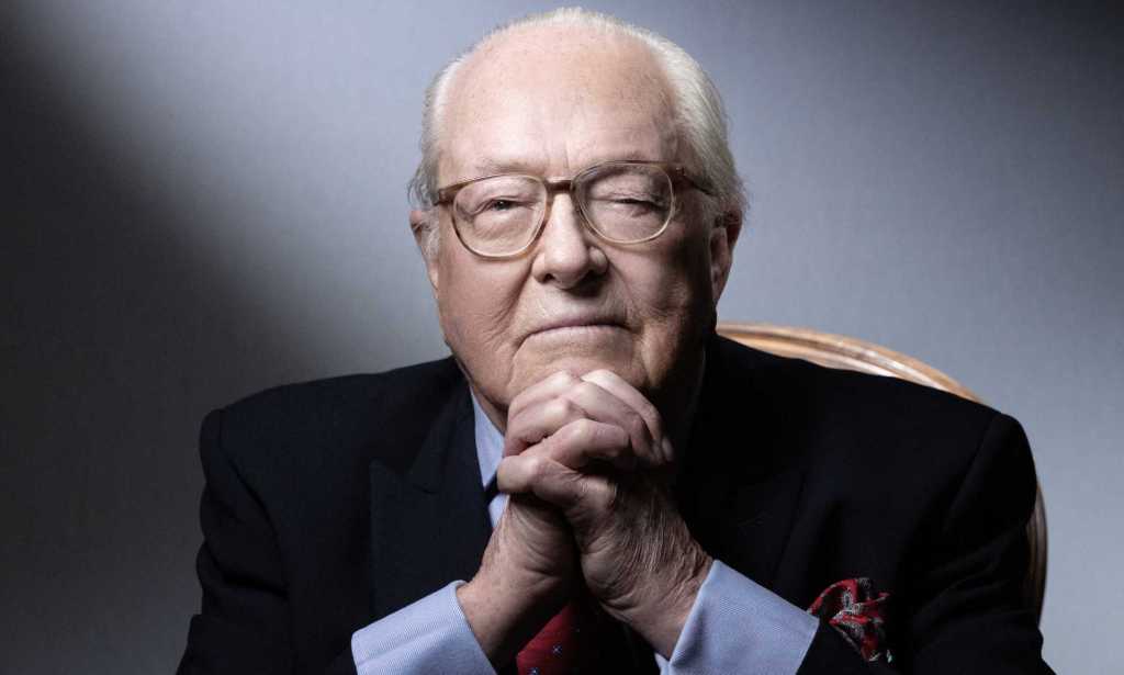 Jean-Marie Le Pen looks on as he poses during a photo session at his home in Saint-Cloud, suburbs of Paris, on January 14, 2021.