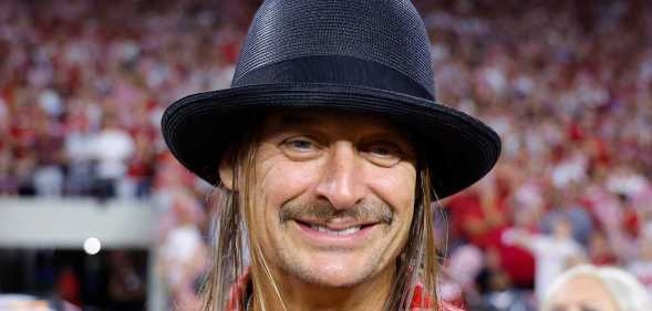 Kid Rock smiles on the sideline of the game between the Georgia Bulldogs and Alabama Crimson Tide at Bryant-Denny Stadium on September 28, 2024 in Tuscaloosa, Alabama. (