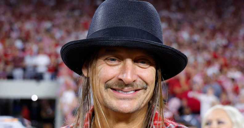 Kid Rock smiles on the sideline of the game between the Georgia Bulldogs and Alabama Crimson Tide at Bryant-Denny Stadium on September 28, 2024 in Tuscaloosa, Alabama. (