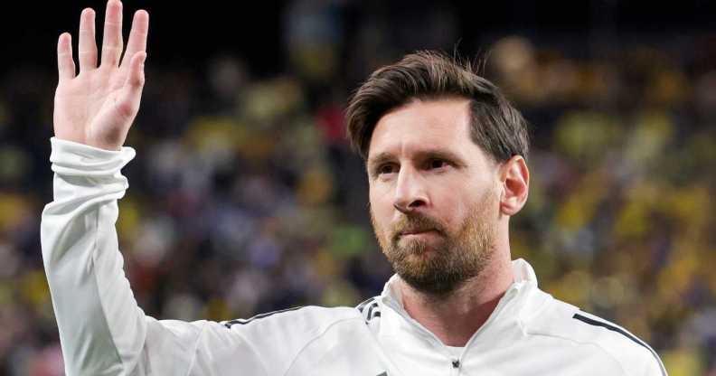 Lionel Messi #10 of Inter Miami CF waves to fans during warmups.