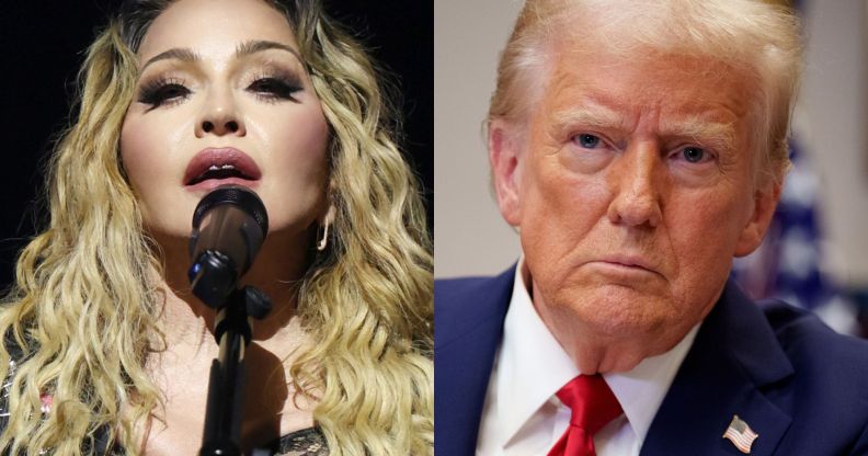 A split image of Donald Trump and Madonna.