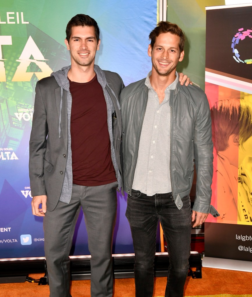 LOS ANGELES, CALIFORNIA - FEBRUARY 13: (L-R) Andrés Camilo and Max Emerson attend Cirque Du Soleil VOLTA Equality Night Benefiting Los Angeles LGBT Center at Dodger Stadium on February 13, 2020 in Los Angeles, California. (Photo by Frazer Harrison/Getty Images)