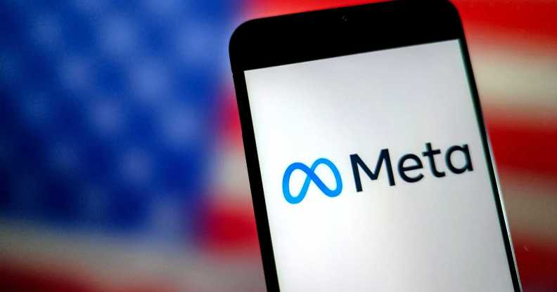 An illustration photo shows the Meta LOGO displayed on a smartphone, an American flag is behind it