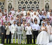 Thailand's Prime Minister Paetongtarn Shinawatra poses for photos with same-sex couples and members of LGBTQ community to promote "Marriage Equality Day" at the Government House in Bangkok on January 15, 2025