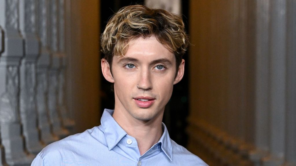 Close-up photo of musician Troye Sivan wearing a blue shirt