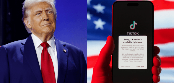 Split image of Donald Trump and a TikTok error message.