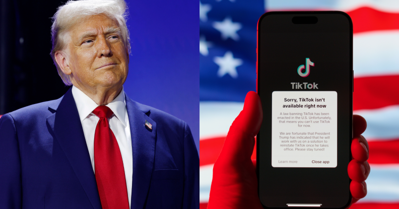 Split image of Donald Trump and a TikTok error message.