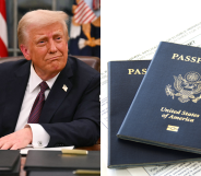 Split photo of President Donald Trump and US passports.