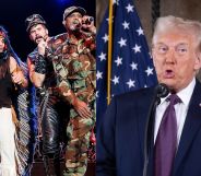 Composite image shows a photo of the band Village People alongside president-elect Donald Trump