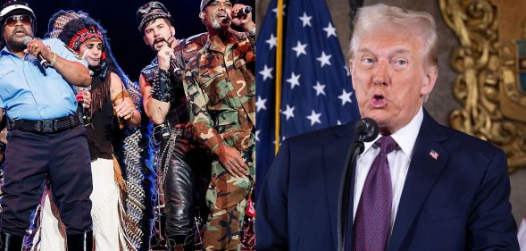 Composite image shows a photo of the band Village People alongside president-elect Donald Trump