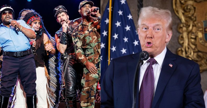 Composite image shows a photo of the band Village People alongside president-elect Donald Trump