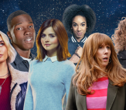 Six of the Doctor's Companions against a starry background