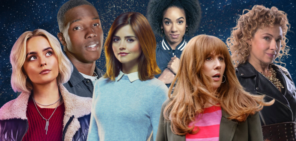 Six of the Doctor's Companions against a starry background