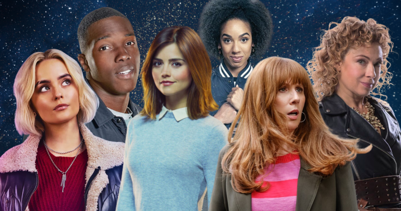 Six of the Doctor's Companions against a starry background