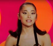 A still of Ariana Grande on the Drag Race season 15 judging panel, taken from the trailer teasing her appearance.