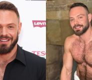 John Whatie on the left at a red carpet event in a black shirt, smiling. John Whaite on the right shirtless, wearing just a towel in a new photo.