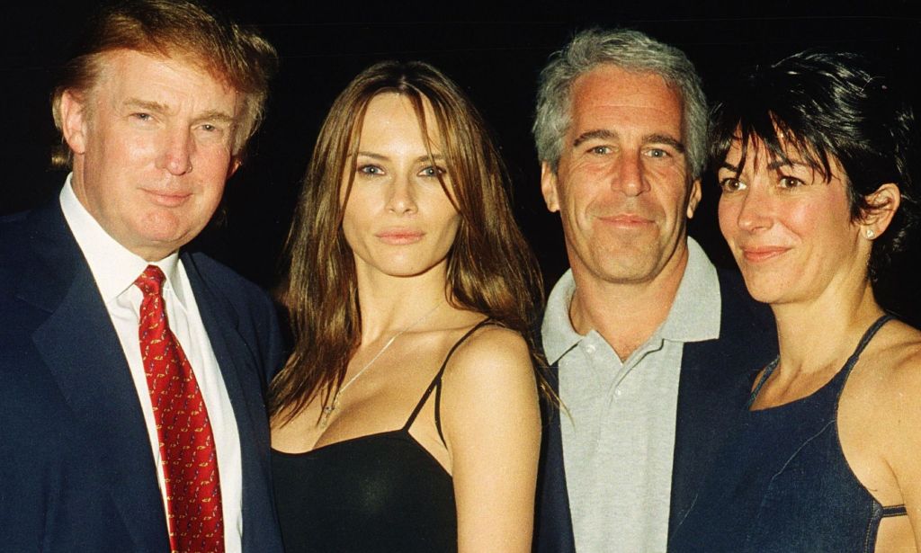 (from left to right) Donald Trump, Melania Trump, Jeffrey Epstein, and Ghislaine Maxwell.