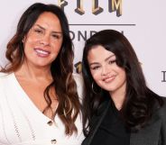 Emilia Pérez co-stars, Karla Sofía Gascón and Selena Gomez smile and pose together at a red carpet event in October 2024.