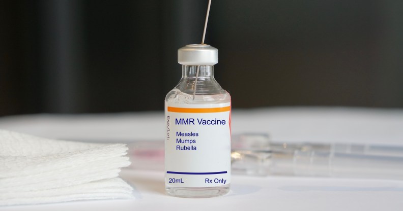 MMR Vaccine in a glass vial for measles, mumps, and rubella.