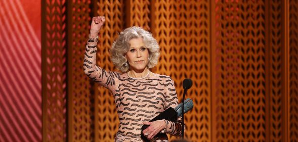 Jane Fonda accepting her Lifetime Achievement Award at the SAG Awards 2025.