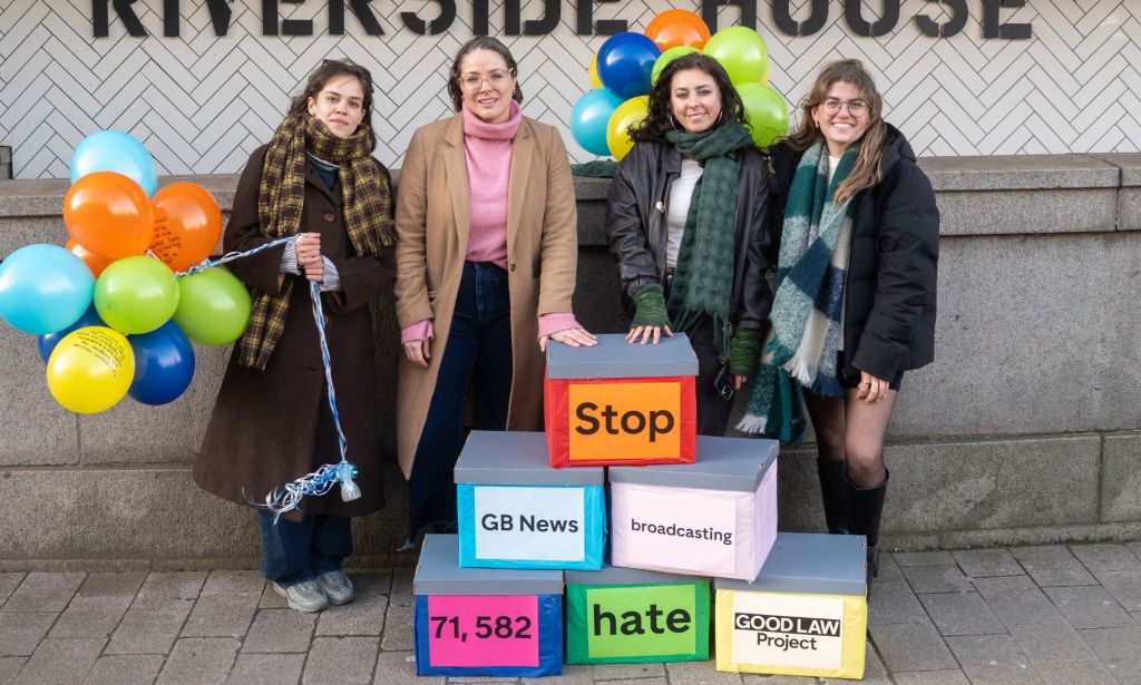 Good Law Project staff outside the Ofcom London office. 