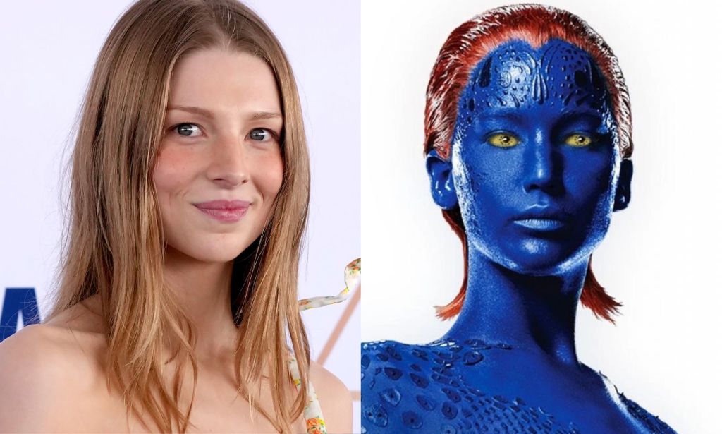 Hunter Schafer next to Mystique.